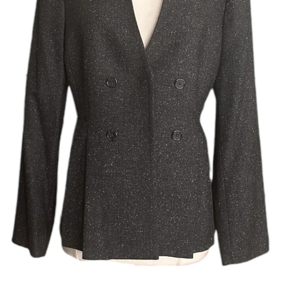 REBECCA TAYLOR Wool Silk Blazer Herringbone Peplum Double Breasted Gray, Size 10 - Picture 4 of 16